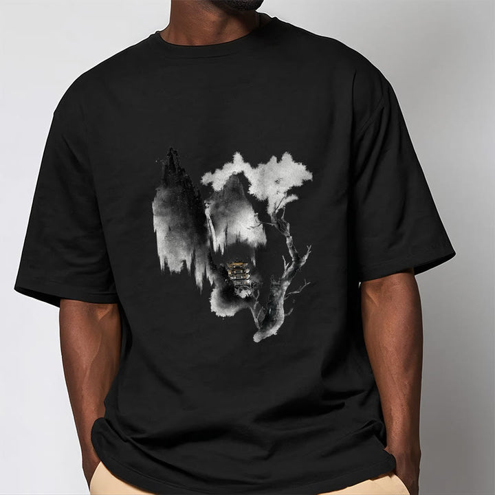 Pawilon Buddha Stones Drzewo Gęsi Wokół Gór Wzór Koszulka T-shirt - image 8