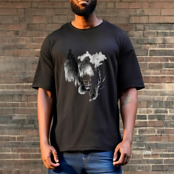 Pawilon Buddha Stones Drzewo Gęsi Wokół Gór Wzór Koszulka T-shirt - image 7