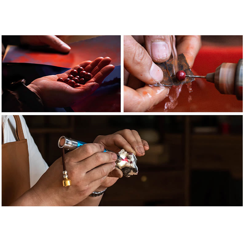 Buddha Stones Ręcznie robione Cynobrowe Ruyi Uchwyt Fu Charakter PiXiu Błogosławieństwo Czerwony Sznurek Bransoletka pleciona