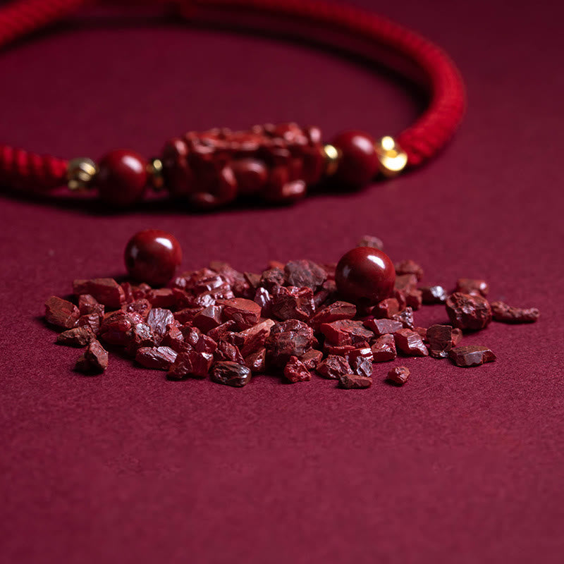 Buddha Stones Ręcznie robione Cynobrowe Ruyi Uchwyt Fu Charakter PiXiu Błogosławieństwo Czerwony Sznurek Bransoletka pleciona