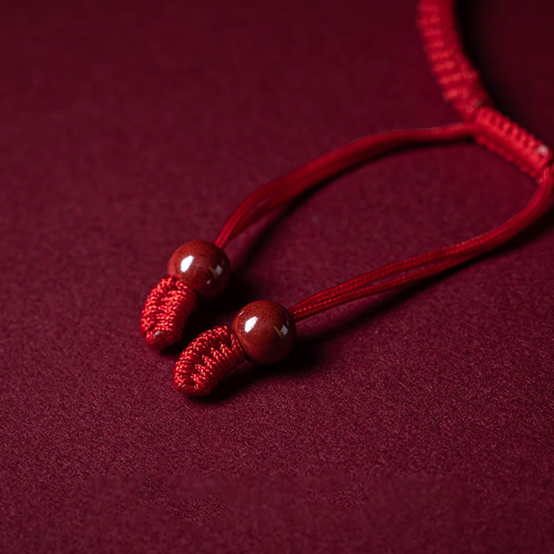 Buddha Stones Ręcznie robione Cynobrowe Ruyi Uchwyt Fu Charakter PiXiu Błogosławieństwo Czerwony Sznurek Bransoletka pleciona