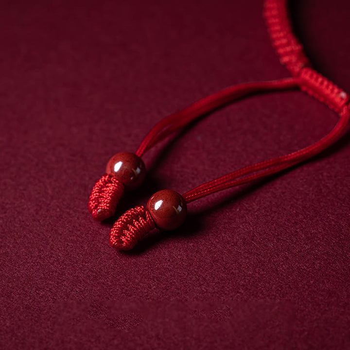 Buddha Stones Ręcznie robione Cynobrowe Ruyi Uchwyt Fu Charakter PiXiu Błogosławieństwo Czerwony Sznurek Bransoletka pleciona