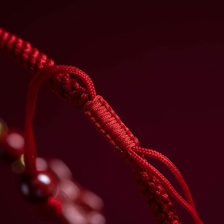 Buddha Stones Ręcznie robione Cynobrowe Ruyi Uchwyt Fu Charakter PiXiu Błogosławieństwo Czerwony Sznurek Bransoletka pleciona