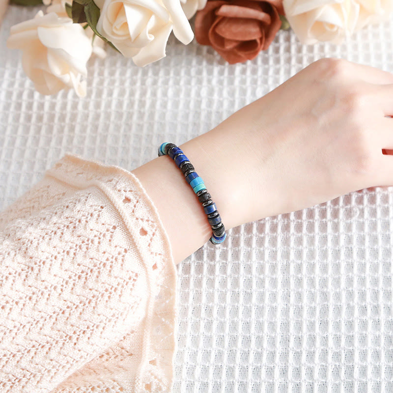 Bransoletka wspierająca Buddha Stones: hematyt, turkus, lazuryt, skała lawowa, czarny brokat