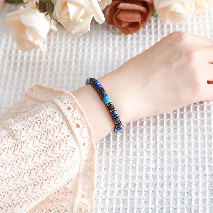Bransoletka wspierająca Buddha Stones: hematyt, turkus, lazuryt, skała lawowa, czarny brokat