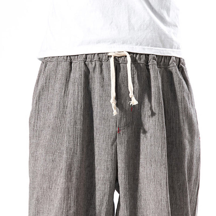 Spodnie męskie z kieszeniami i ściągaczem Buddha Stones Casual Solid Color Drawstring Linen - image 35