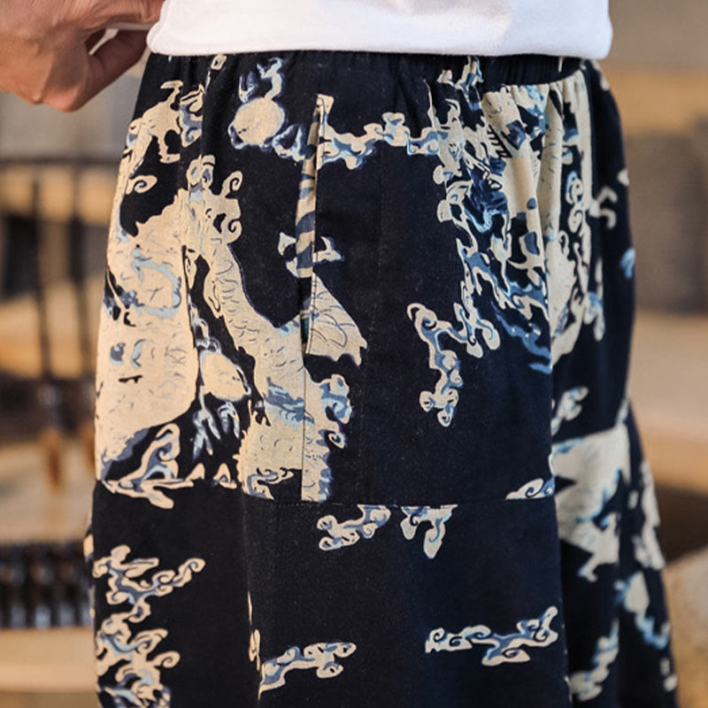 Buddha Stones Chiński Wzór Smoka Bawełniane Męskie Spodnie Harem Z Kieszeniami - image 9