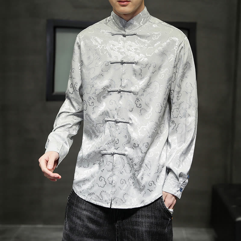 Buddha Stones Casual Dragon Pattern Żaba-guzik Tang Suit Lniana męska kurtka koszula - image 24