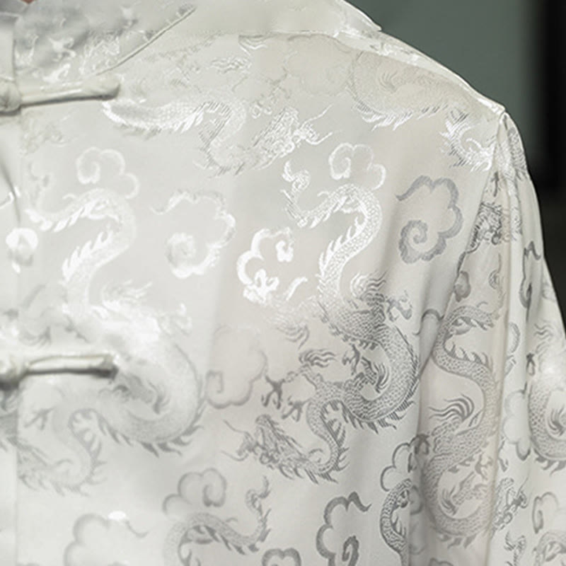 Buddha Stones Casual Dragon Pattern Żaba-guzik Tang Suit Lniana męska kurtka koszula - image 21