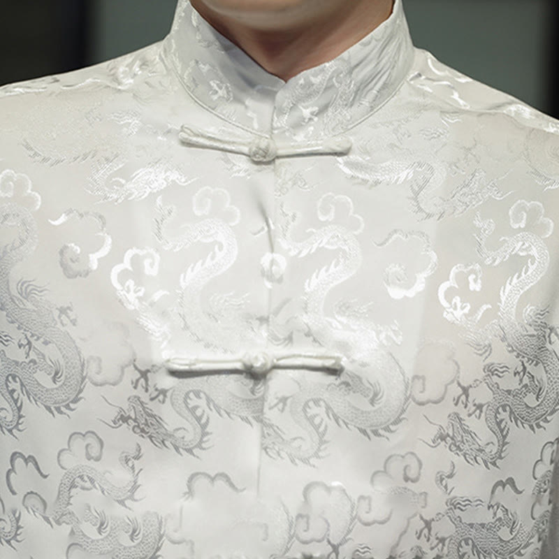 Buddha Stones Casual Dragon Pattern Żaba-guzik Tang Suit Lniana męska kurtka koszula - image 18