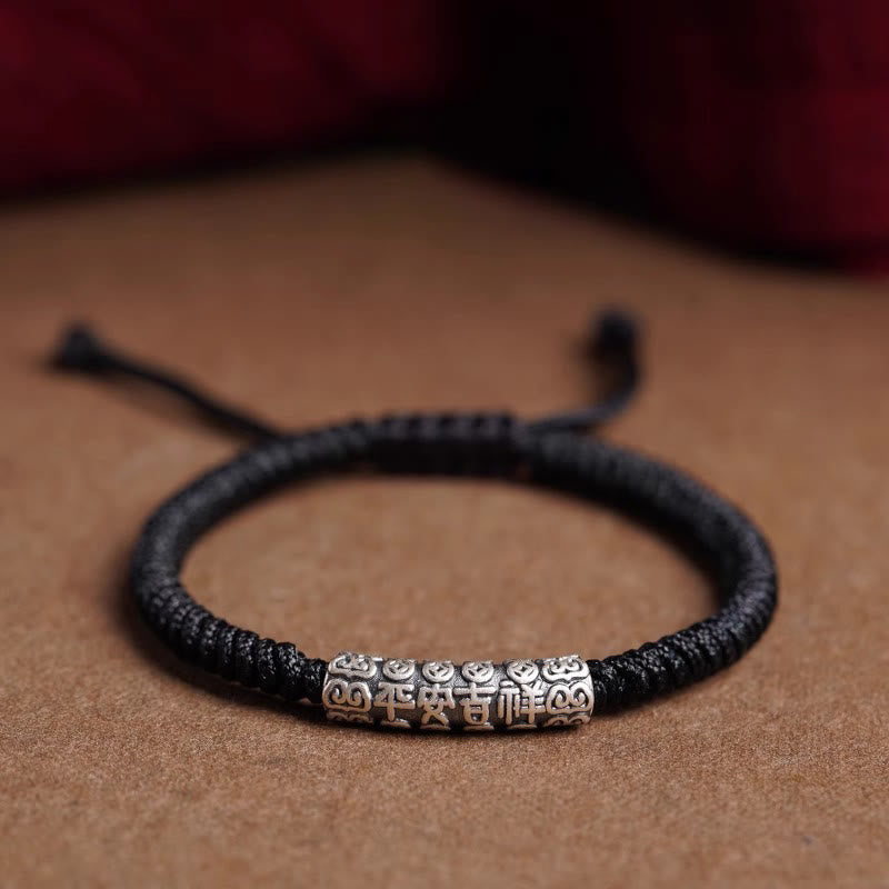 Buddha Stones Ręcznie robione 999 Srebro Sterlingowe Pokój i Szczęście Om Mani Padme Hum Bransoletka Sznurkowa - Czarny (obwód nadgarstka 14-20 cm) - Pokój i szczęście - image 16