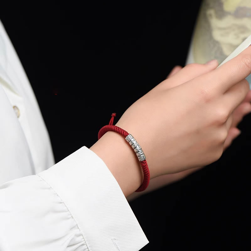 Buddha Stones Ręcznie robione 999 Srebro Sterlingowe Pokój i Szczęście Om Mani Padme Hum Bransoletka Sznurkowa - image 4