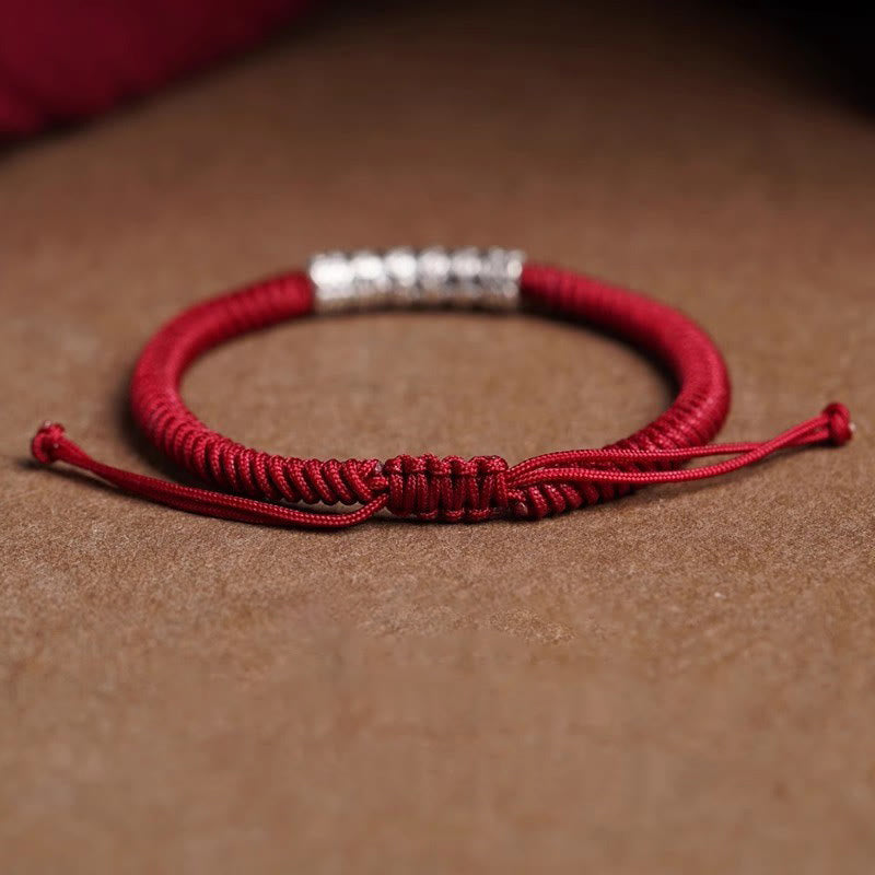 Buddha Stones Ręcznie robione 999 Srebro Sterlingowe Pokój i Szczęście Om Mani Padme Hum Bransoletka Sznurkowa - image 9