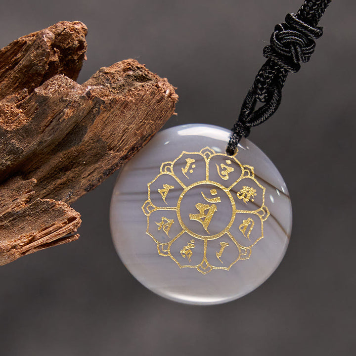 Buddha Stones Om Mani Padme Hum Naturalne Różnorodne Kryształowe Czarne Obsydianowe Naszyjnik Siła Wisiorek