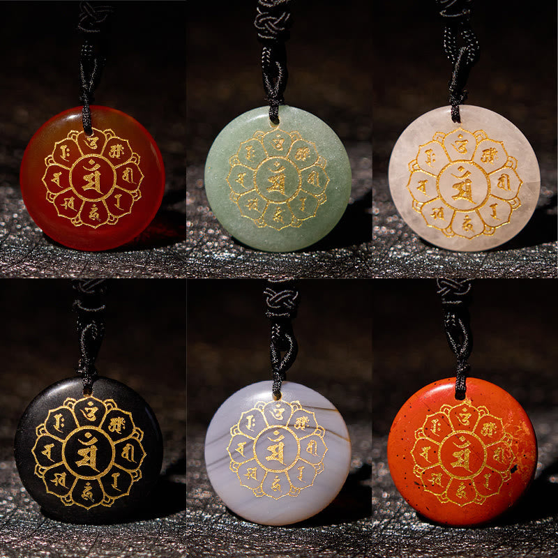 Buddha Stones Om Mani Padme Hum Naturalne Różnorodne Kryształowe Czarne Obsydianowe Naszyjnik Siła Wisiorek