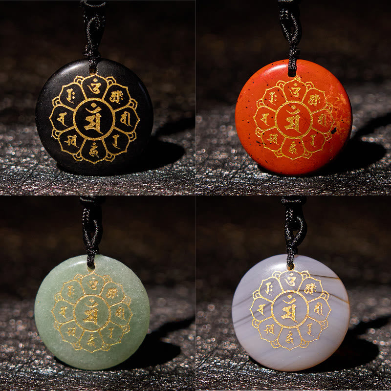 Buddha Stones Om Mani Padme Hum Naturalne Różnorodne Kryształowe Czarne Obsydianowe Naszyjnik Siła Wisiorek
