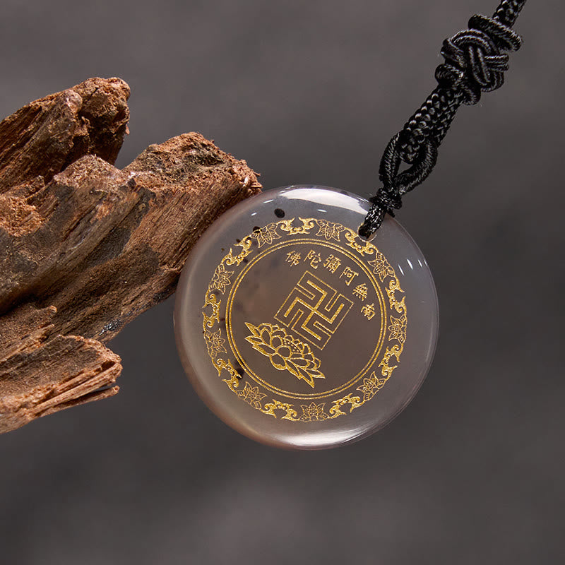 Buddha Stones Swastyka Wzór Lotosu Naturalny Różnorodny Kryształ Czarny Obsydian Oczyszczający Naszyjnik Wisiorek