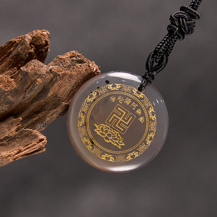 Buddha Stones Swastyka Wzór Lotosu Naturalny Różnorodny Kryształ Czarny Obsydian Oczyszczający Naszyjnik Wisiorek