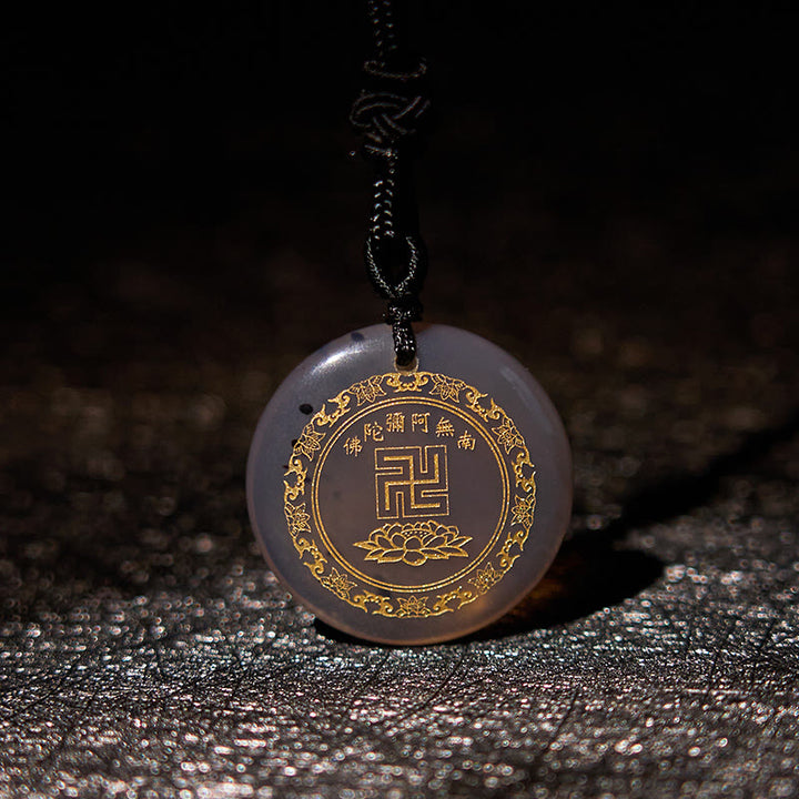 Buddha Stones Swastyka Wzór Lotosu Naturalny Różnorodny Kryształ Czarny Obsydian Oczyszczający Naszyjnik Wisiorek