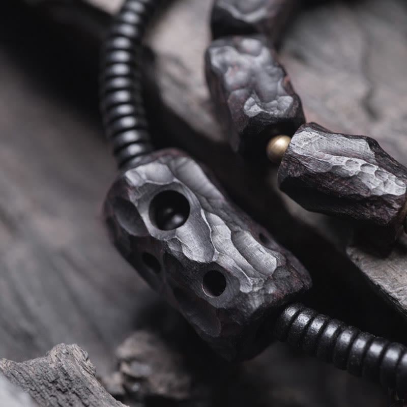 Bransoletka Buddha Stones Ebony Drewno Miedź Mosiądz Czerwony Agat Pokój Podwójne Owijanie