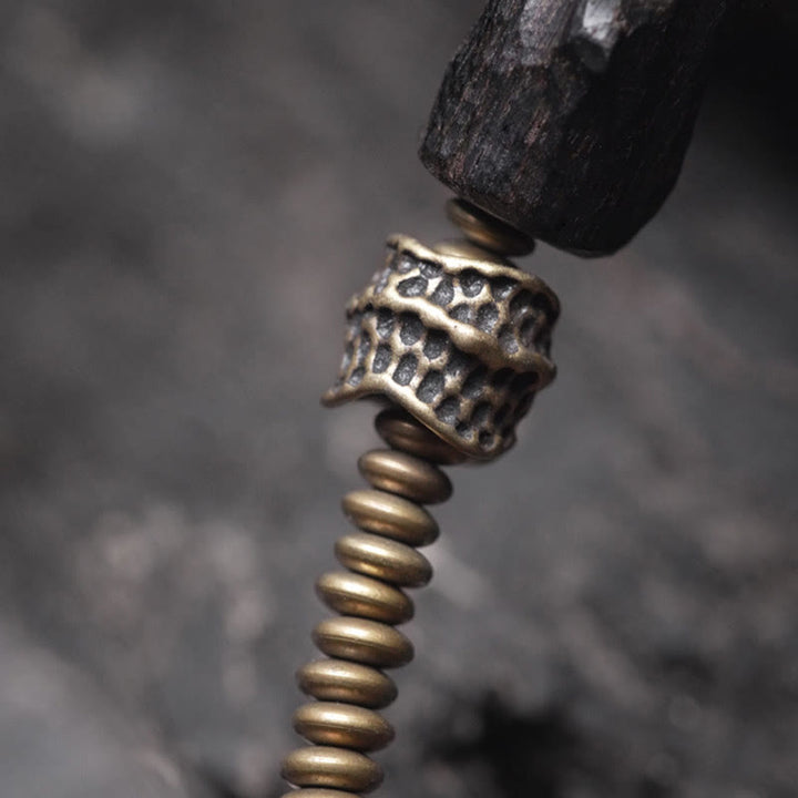 Bransoletka Buddha Stones Ebony Drewno Miedź Mosiądz Czerwony Agat Pokój Podwójne Owijanie