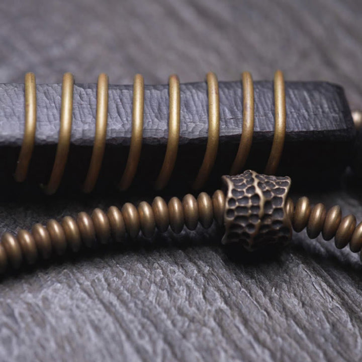 Bransoletka Buddha Stones Ebony Drewno Miedź Mosiądz Czerwony Agat Pokój Podwójne Owijanie