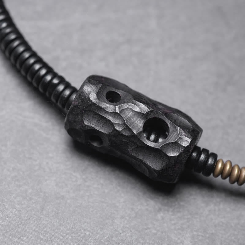 Bransoletka Buddha Stones Ebony Drewno Miedź Mosiądz Czerwony Agat Pokój Podwójne Owijanie