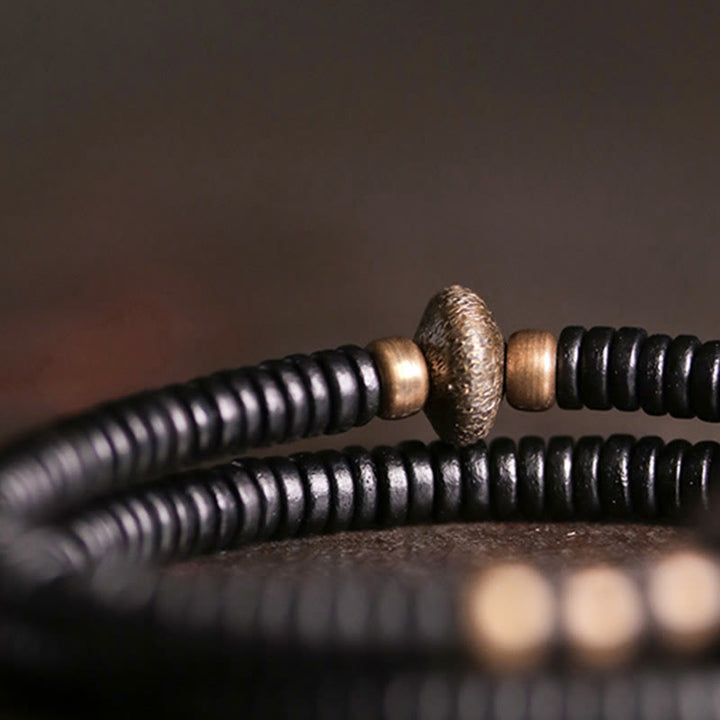 Bransoletka Buddha Stones Ebony Wood Copper Brass Peace Double Wrap