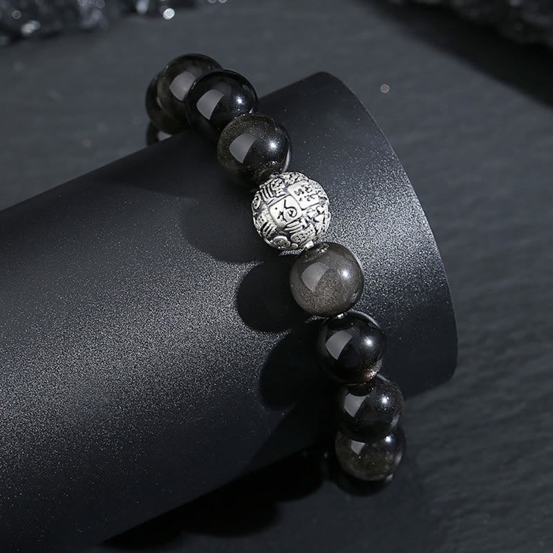 Bransoletka oczyszczająca Fu Buddha Stones z czarnego obsydianu ze srebra próby 999, transformująca charakter - image 3