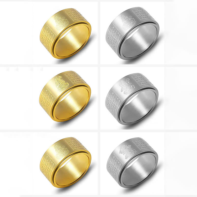 Buddha Stones Chiński Zodiak Natal Budda Sutra Serca Rzeźbiony Tytan Stal Spokojny Obrotowy Pierścień