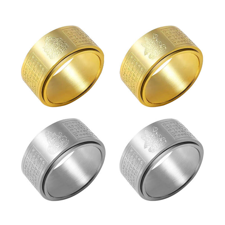 Buddha Stones Chiński Zodiak Natal Budda Sutra Serca Rzeźbiony Tytan Stal Spokojny Obrotowy Pierścień