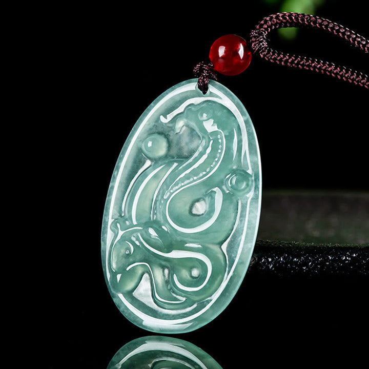 Buddha Stones Naturalny Jadeit Owalny Naszyjnik Wisiorek Szczęścia Roku Węża