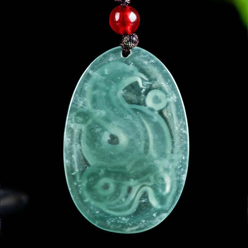 Buddha Stones Naturalny Jadeit Owalny Naszyjnik Wisiorek Szczęścia Roku Węża