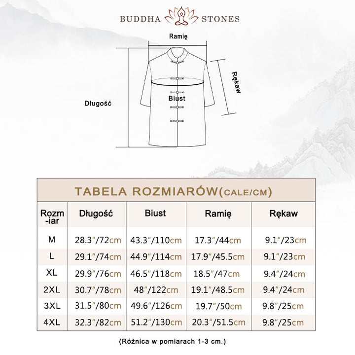 Buddha Stones -Guzik Fu Postać Smok Bambus Liść Chiński Strój Tang Krótki Rękaw Koszula Lniana Z Kieszeniami - image 5