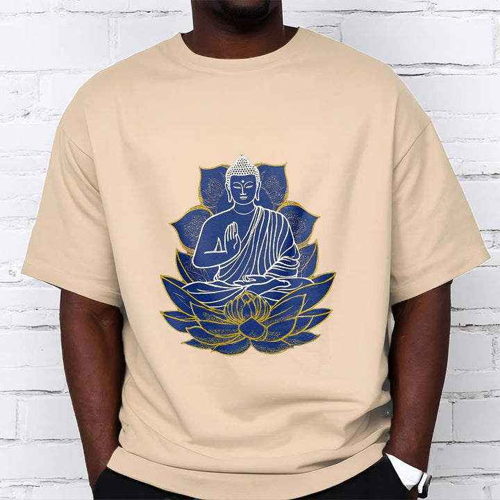 Buddha Stones Budda Siedzący Na Lotosie Bawełniana Koszulka T-shirt - image 8