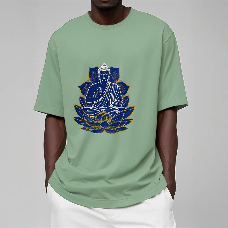 Buddha Stones Budda Siedzący Na Lotosie Bawełniana Koszulka T-shirt - image 18