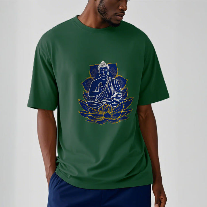 Buddha Stones Budda Siedzący Na Lotosie Bawełniana Koszulka T-shirt - image 6