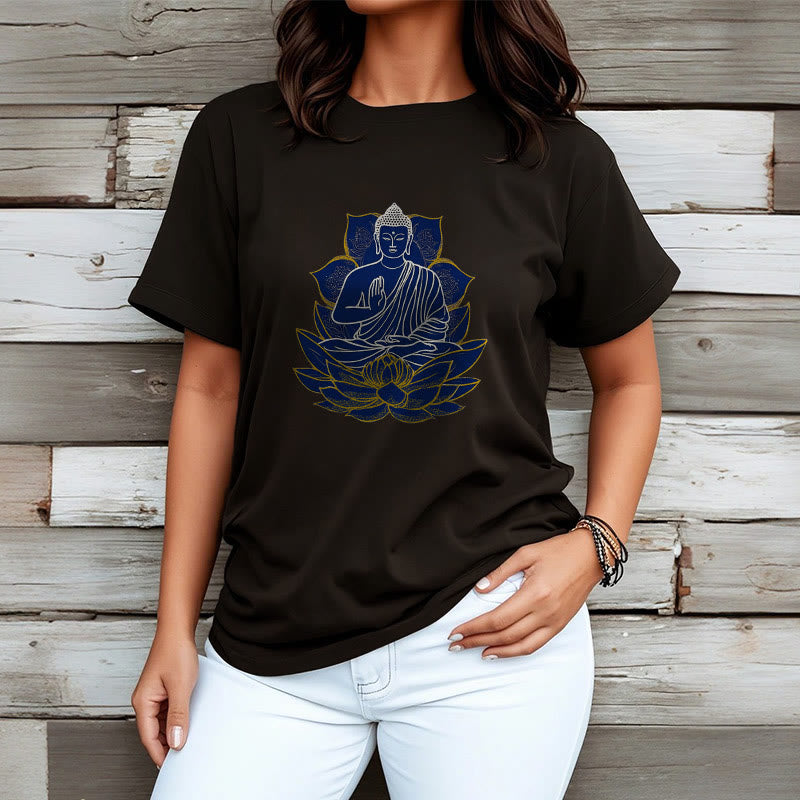 Buddha Stones Budda Siedzący Na Lotosie Bawełniana Koszulka T-shirt - image 14