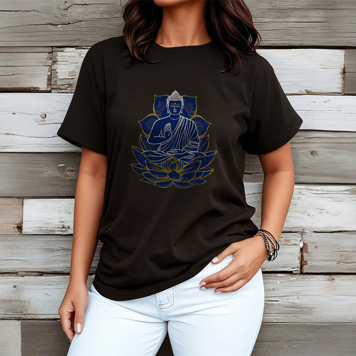 Buddha Stones Budda Siedzący Na Lotosie Bawełniana Koszulka T-shirt - image 14