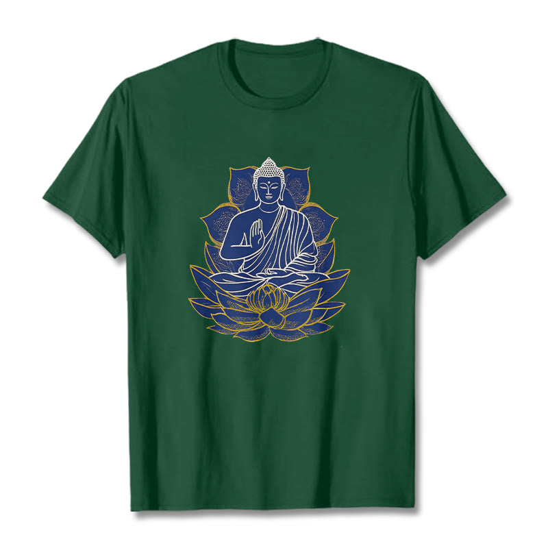 Buddha Stones Budda Siedzący Na Lotosie Bawełniana Koszulka T-shirt - ForestGreen - 2XL - image 5