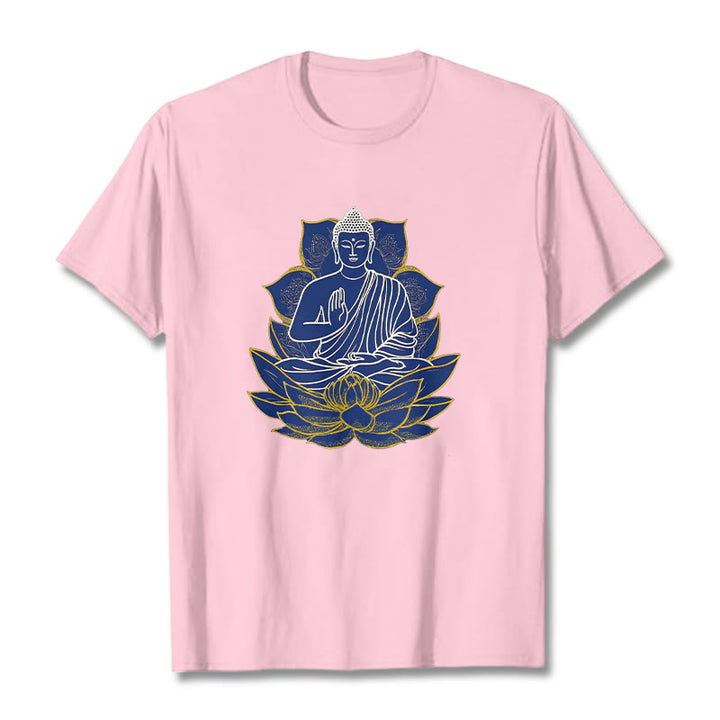 Buddha Stones Budda Siedzący Na Lotosie Bawełniana Koszulka T-shirt - Jasnoróżowy - 2XL - image 19