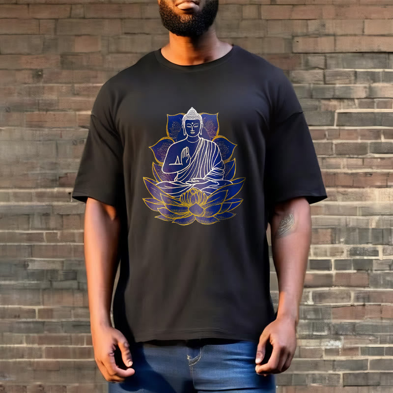 Buddha Stones Budda Siedzący Na Lotosie Bawełniana Koszulka T-shirt - image 13