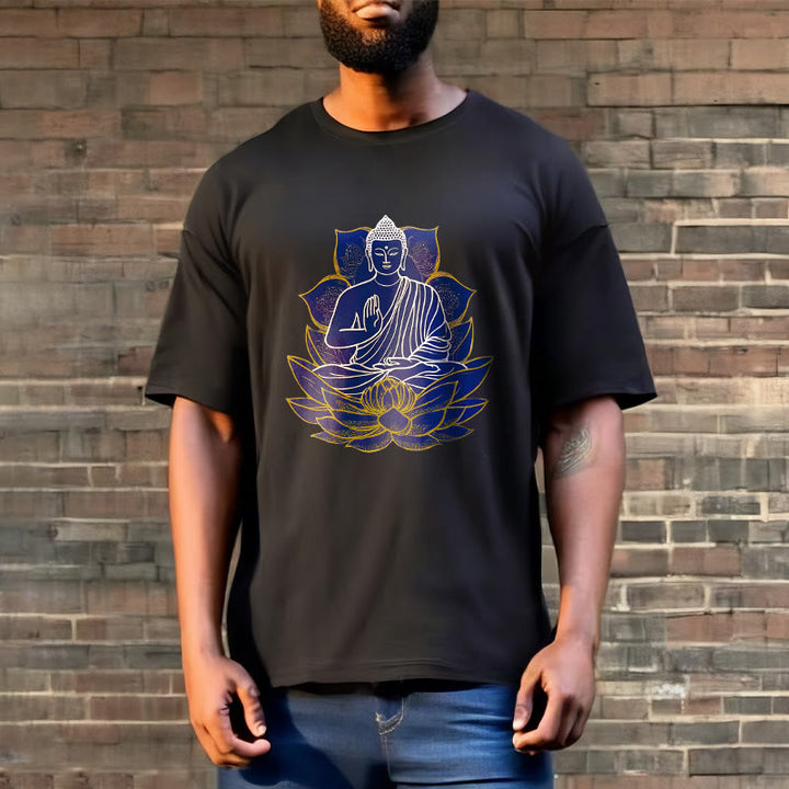 Buddha Stones Budda Siedzący Na Lotosie Bawełniana Koszulka T-shirt - image 13