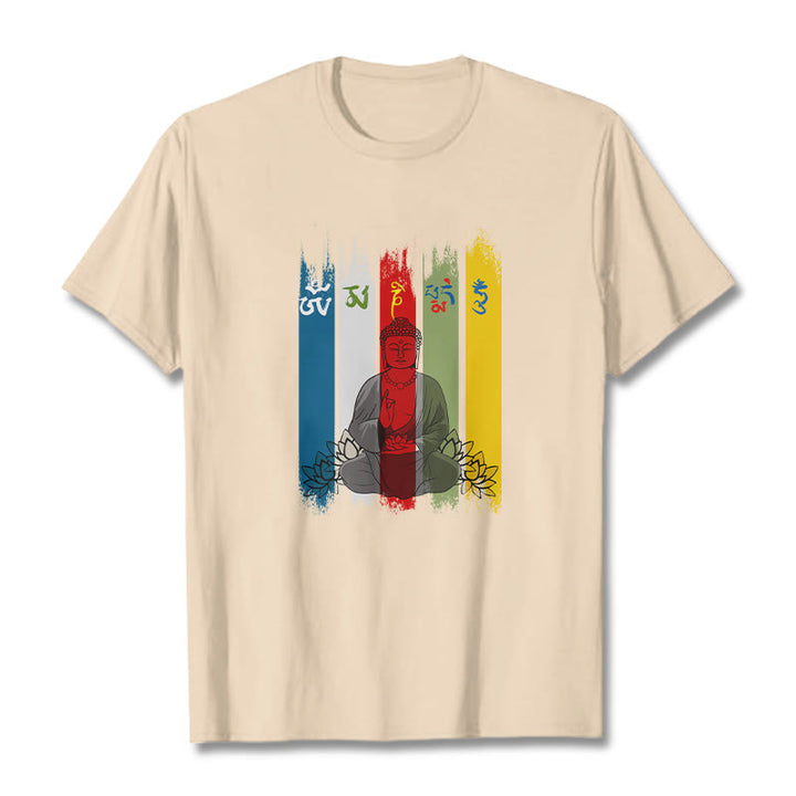 Buddha Stones Sześć Prawdziwych Słów ' Om Mani Padme Hum' Budda Siedzący Z Lotosem Bawełniana Koszulka T-shirt - For - 2XL - image 12