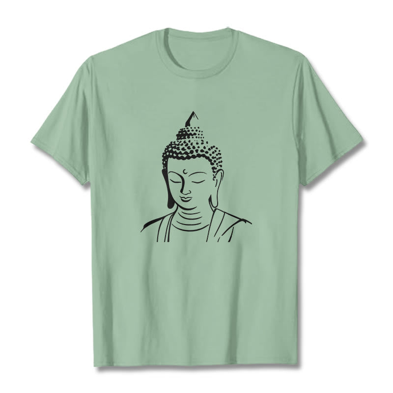 Buddha Stones Wzór Głowy Buddy Bawełniana Koszulka T-shirt - PaleGreen - 2XL - image 17