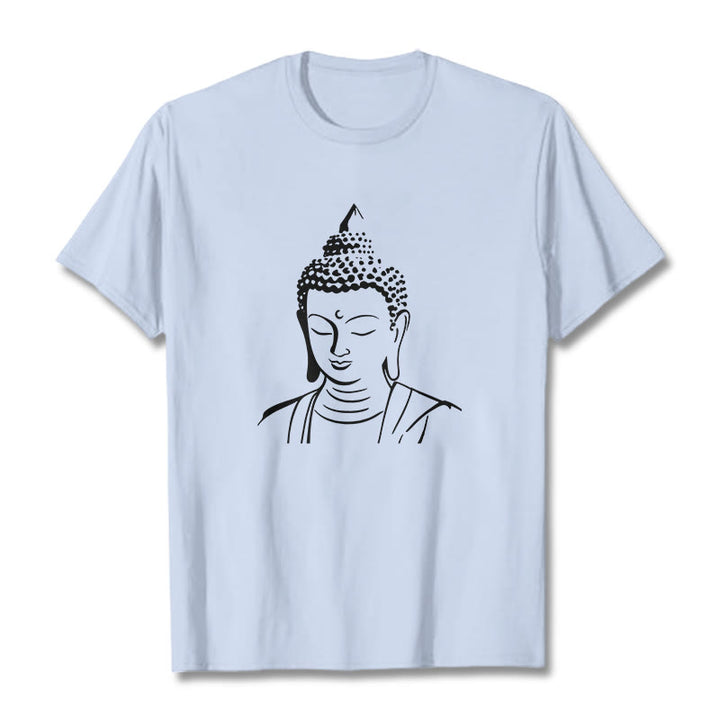 Buddha Stones Wzór Głowy Buddy Bawełniana Koszulka T-shirt - Jasnoniebieski - 2XL - image 16