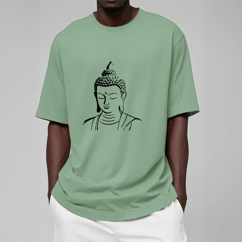 Buddha Stones Wzór Głowy Buddy Bawełniana Koszulka T-shirt - image 18