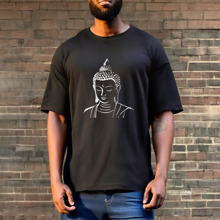 Buddha Stones Wzór Głowy Buddy Bawełniana Koszulka T-shirt - image 13