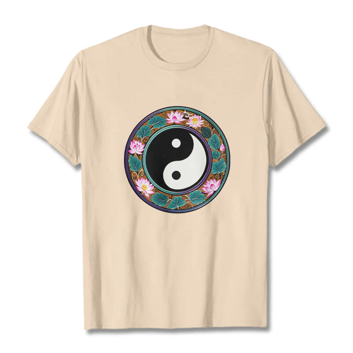 Koszulka z Buddha Stones Yin Yang Liście Lotosu Bawełniana Koszulka - For - 2XL - image 15