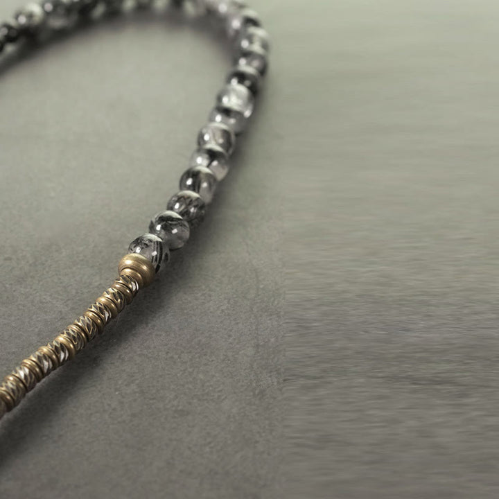 Buddha Stones Złoty połysk Obsydian Czarny rutylowy kwarc Miedź Mosiądz Podwójne owinięcie Bransoletka ochronna